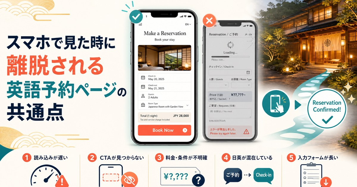 スマホで見た時に離脱される英語予約ページの共通点|外国人観光客を逃さない改善ポイントのカバー画像