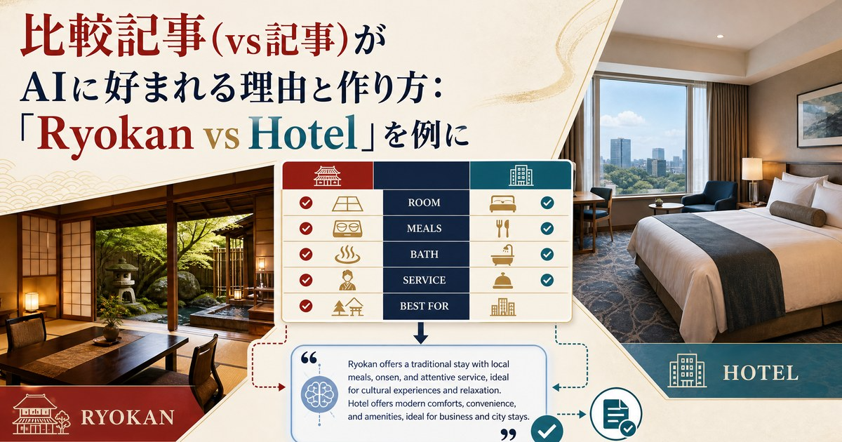 比較記事(vs記事)がAIに好まれる理由と作り方:「Ryokan vs Hotel」を例にのカバー画像